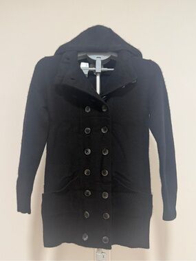 Kenar 100% Cashmere Hooded Button-Front Cardigan/Jacket – Size M – Black